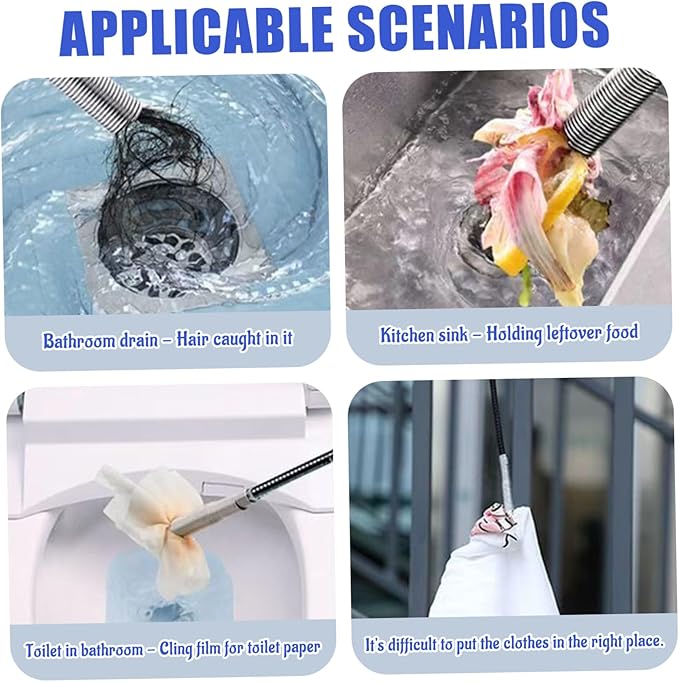 Drain Cleaner Tool, 63 Inch Flexible Drain Clog Remover Tool with 4 Claws, Sink Snake Hair Remover for Toilet Sewer Shower Kitchen Bathroom