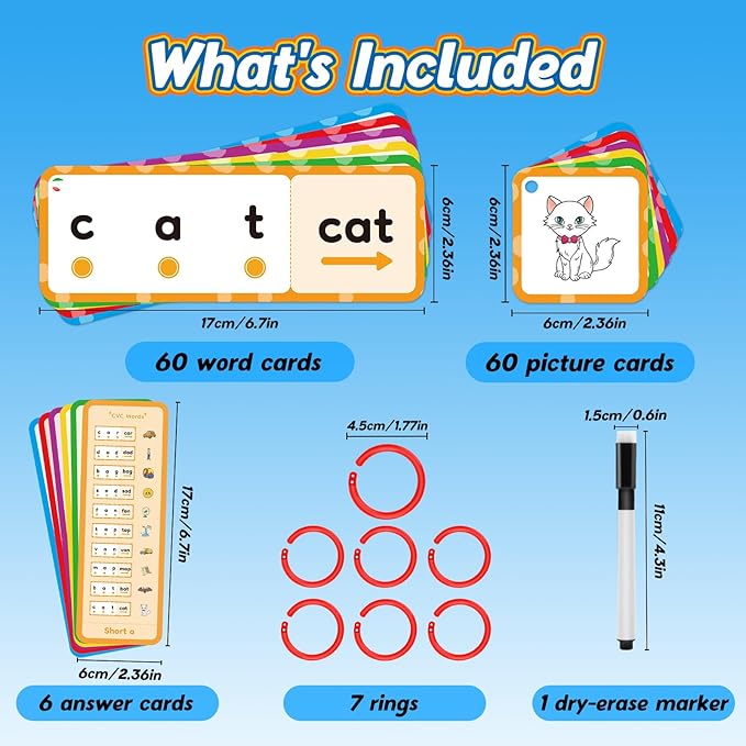 CVC Word Games, Flash Cards, Phonics and Speech Therapy Toys for Toddlers and Kids - Learn to Read, Spelling and Reading Learning Activities - Kindergarten Preschool Educational Toy