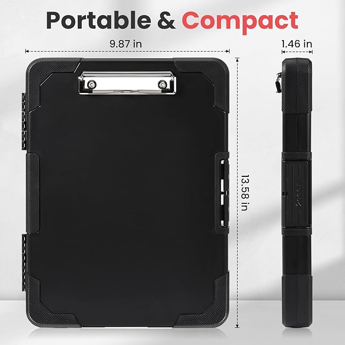 Sooez Toughest Clipboard with Storage, Internal Pen Pouch Included, Letter/ A4 Size, Shockproof Heavy Duty Plastic Clip Boards 8.5x11”, High Capacity Clipboards Box Case for Contractor Trucker Driver