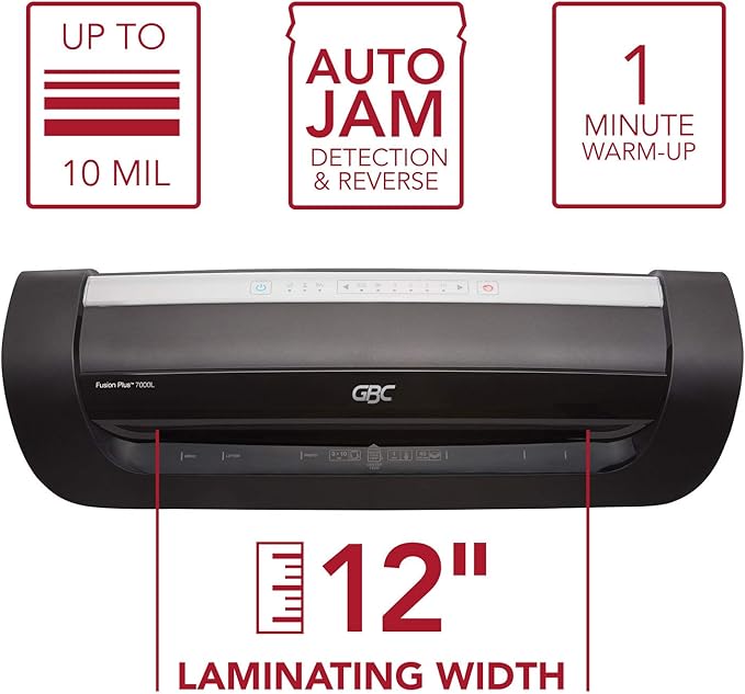 GBC Thermal Laminator Machine, Fusion 7000L, 12 Inch, 1 Min Warm-Up, 3-10 Mil, with 50 EZUse Laminating Pouches (1703098F)