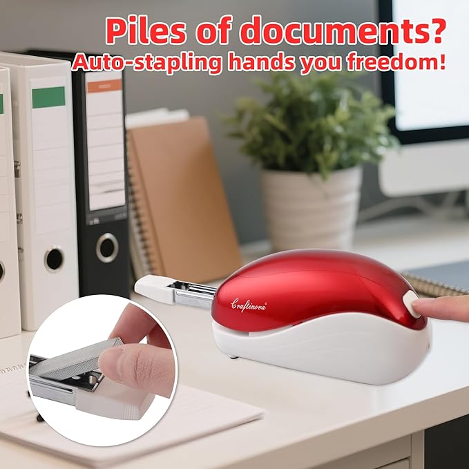 Electric Stapler-Red,Including 2000 Staples and 1 Staple Remover, Suitable for Palm Size and high Comfort，25 Sheet Capacity, AC Adapter or Battery Powered，Battery not Included