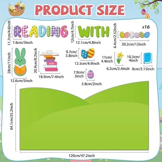 gisgfim Easter Reading Bulletin Board Decoration Set Spring Easter Bunny Egg Borders Cutouts Decor for Reading with My Peeps Bulletin Board Craft Spring Classroom School Library Home Wall(Bunny)