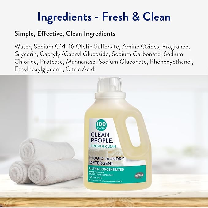 The Clean People Liquid Laundry Detergent - Recyclable Packaging, Stain Fighting - Ultra Concentrated, Laundry Soap - Fresh Scent, 200 Loads