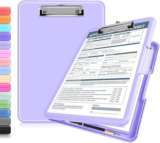 ANZNKU Clipboards with Storage, 13x9.6 Storage Clipboard Foldable for Teachers & Nurse Essentials, Clipboards with Pen Holder, Work Desk Paper Organizer, School & Office Supplies for Women(Purple)