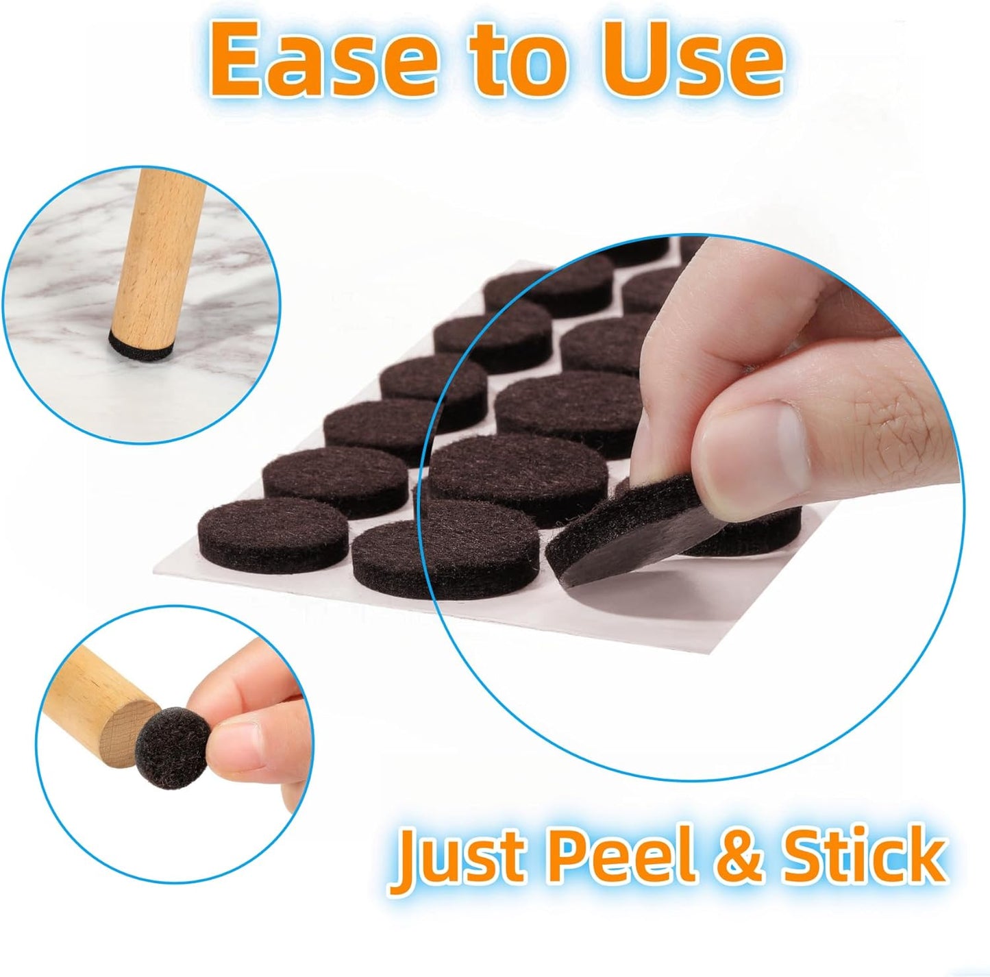 Furnigear Felt Furniture Pads for Hardwood Floors - Self Adhesive Chair Felt Pad, Floor Protector for Furniture Feet, Furniture Slider Moving Furniture Smoothly, Anti Scratch 48 Pcs 1-1/2" Round Brown