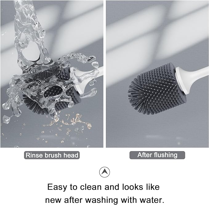 Lefree Silicone Toilet Brush and Holder Set with Ventilated Holder, Floor Standing & Wall Mounted Toilet Scrubber