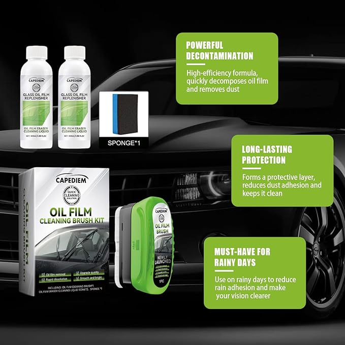 Automotive Oil Film Cleaning Brush for Car Windows, Glass Cleaning Board, Car Windshield Cleaner, Suitable for Windshield Glass Oil Film Remover (greener-L)
