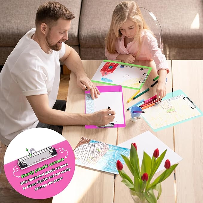 40 Pcs Plastic Clipboards Bulk 20 Assorted Colors 12.5 x 9 In Clear Colored Clip Board Standard A4 Letter Size Low Profile Clipboard Portable for Classroom Office Supplies Students Back to School