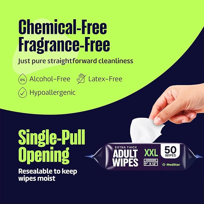 Adult Wipes for Elderly 1 Pack - Hospital Grade Extra Large Extra Thick Disposable Washcloths for Adult No-Rinse Bathing & Shower Alternative - Fragrance-Free XXL