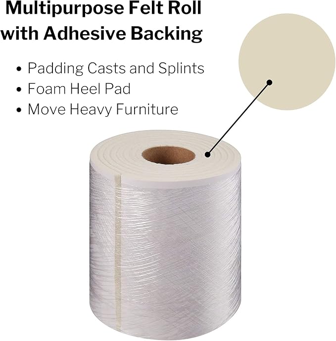 McKesson White Orthopedic Felt Roll with Adhesive Backing Rayon Splint and Cast Padding 1/4" x 6" x 2.5 Yards, 1 Count