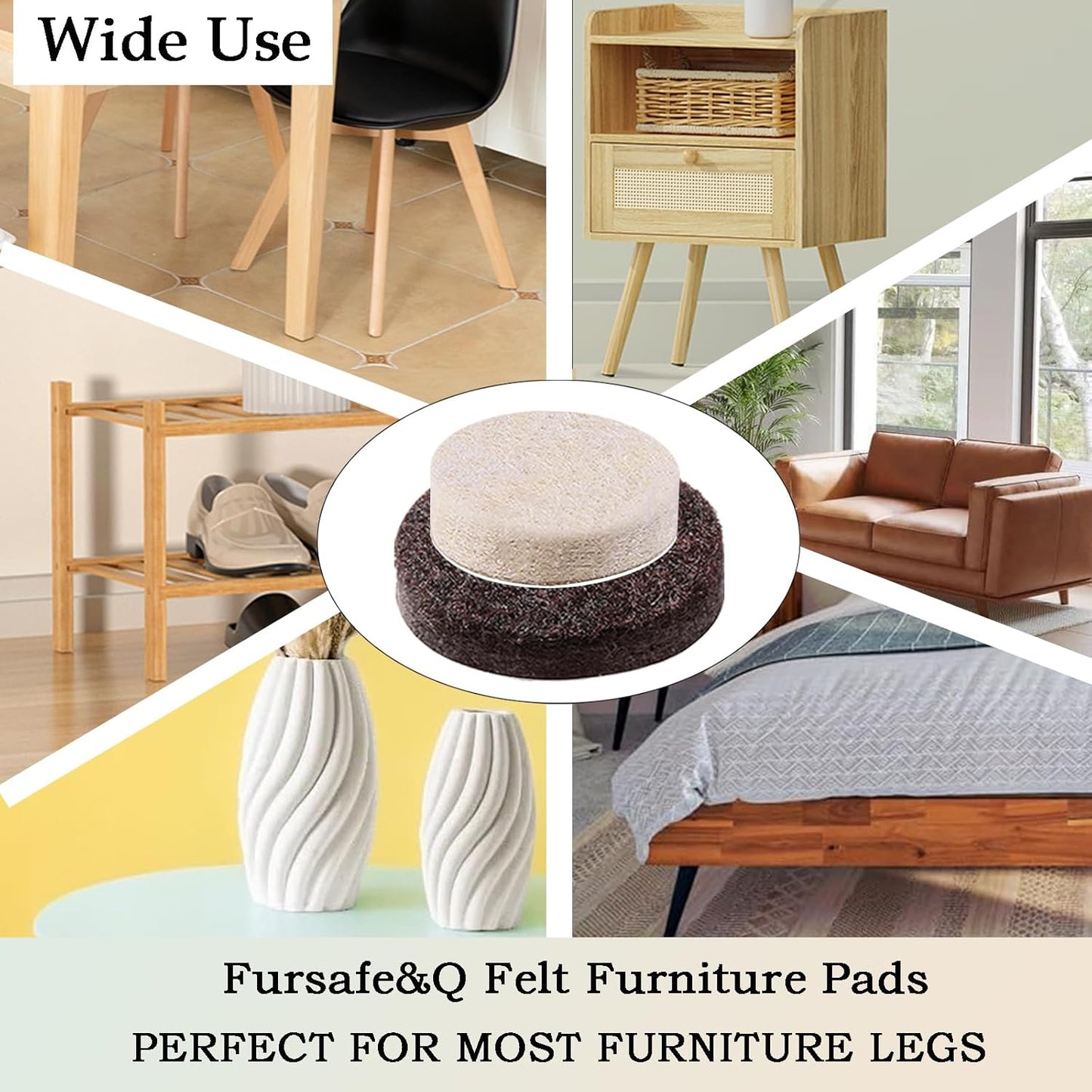 Fursafe&Q Felt Furniture Pads, Furniture Felt Pads for Hardwood Floors -Self Adhesive Chair Leg Floor Protectors, Protect Your Floors from Nicks, Bumps and Scratch, 215 Pcs Brown Beige Chair Feet