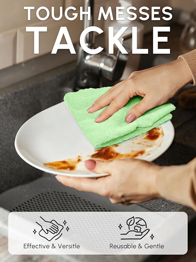 Microfiber Cleaning Cloths Roll, 75 Pack Tear Away Microfiber Towels Roll, 12" x 12" Lint Free Rags, Reusable Cleaning Cloths, Washable, Scratch Free,Ultra Absorbent Dish Rags(Green)