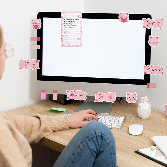 B1ykin Cute Sticky Notes Set - I Just Really Like Piggy Self-Stick Notes Pad, 550 Sheets Writing Memo Pages Sticky Notepad for Teacher Appreciation Gift, School Office Party Supplies (Pink Piggy)