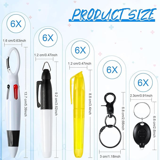 Chinco 30 Pcs Retractable Shuttle Pen Clip with Mini Highlighter Nurse Badge Pen Neon Marker LED Keychain Ring Clip