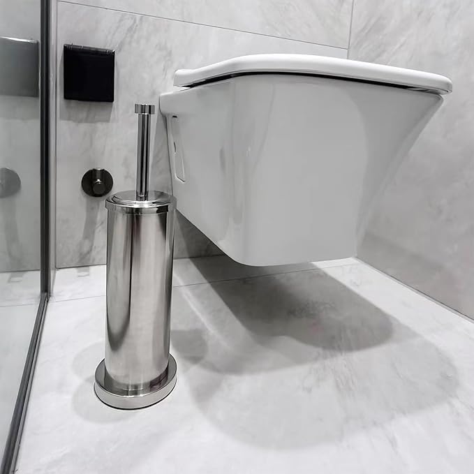 Silver Chrome Toilet Bowl Brush with Holder with Removable Plastic Liner, Durable Bathroom Cleaning Tool, Bathroom Cleaner Brush for Efficient Cleaning and Hygiene