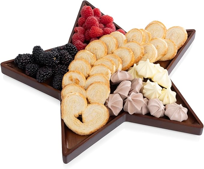 Picnic TIME Christmas Star Serving Tray, Holiday Appetizer Tray, Wooden Charcuterie Board, (Stained Parawood)