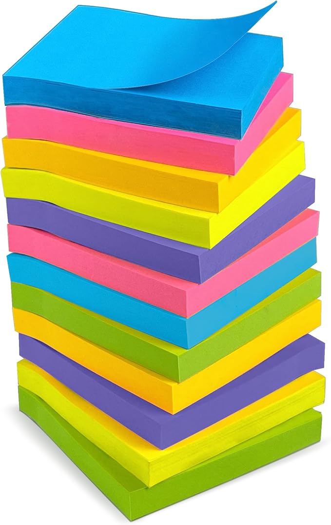 OHOME Sticky Notes - 12 Pads, 3”x3” - Colorful Self-Stick Post Notes Bulk - Office Desk Accessories | Teacher Classroom Must Haves,Aesthetic School Supplies for Home,Easter Basket Stuffers