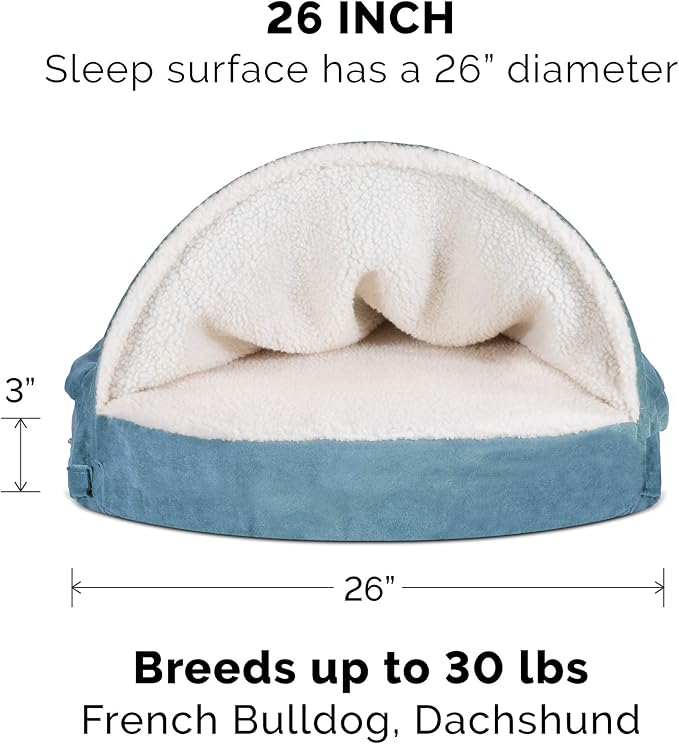 Furhaven Replacement Dog Bed Cover Sherpa & Suede Snuggery, Machine Washable - Blue, 26-inch