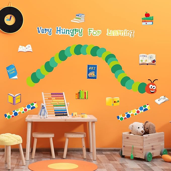 Caterpillars Bulletin Board Decoration Set Mix Caterpillar Colorful Borders Cutouts for Party School Classroom Door Welcome Bulletin Board Craft Home Wall(Green Caterpillar)