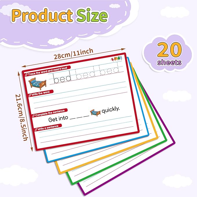 CVC Word Games Sentence Building for Kindergarten Phonics Games for Kids, Sight Words Flash Cards Learn to Write Handwriting Practice Tracing, Preschool Learning Activities Homeschool Supplies