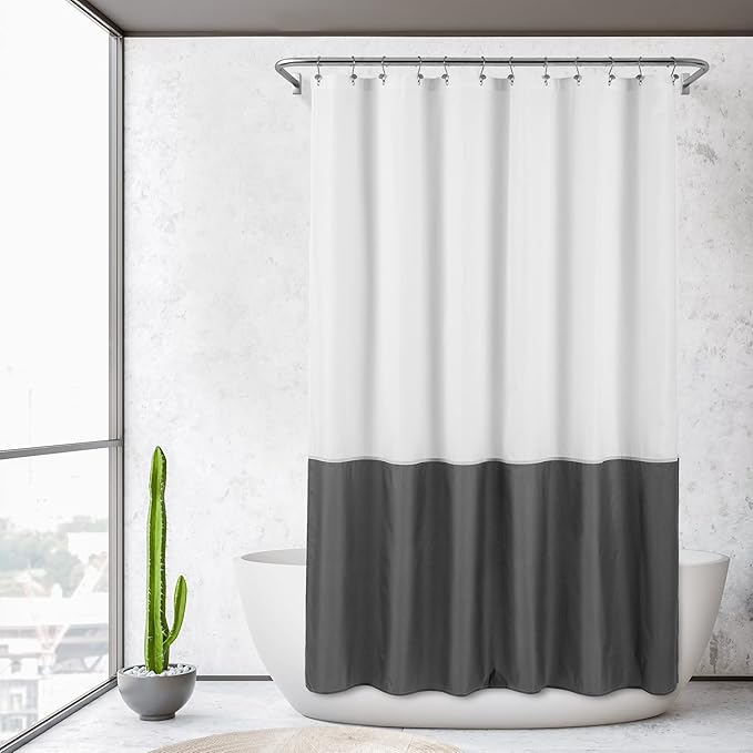 ALYVIA SPRING Waterproof Fabric Shower Curtain Liner - Soft & Light-Weight Cloth Shower Liner, 3 Bottom Magnets, Hotel Quality & Machine Washable - Standard Size 72x72, White and Dark Gray
