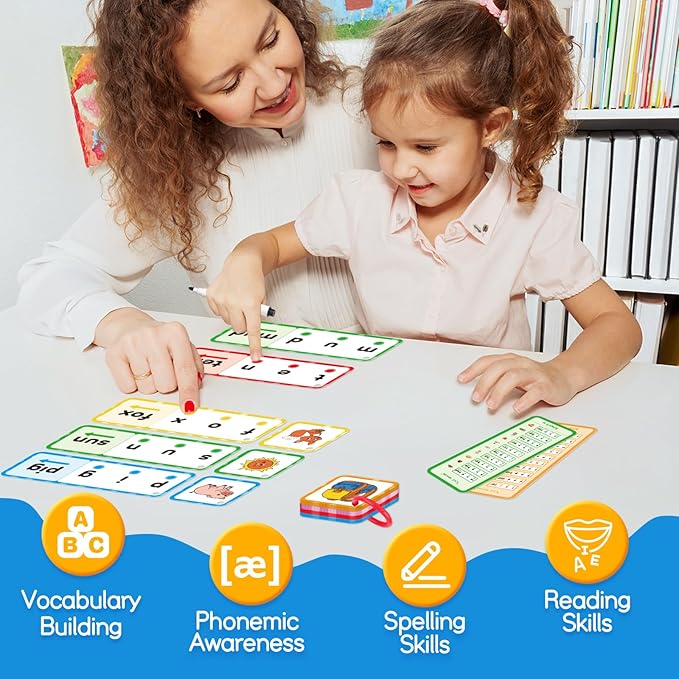 CVC Word Games, Flash Cards, Phonics and Speech Therapy Toys for Toddlers and Kids - Learn to Read, Spelling and Reading Learning Activities - Kindergarten Preschool Educational Toy