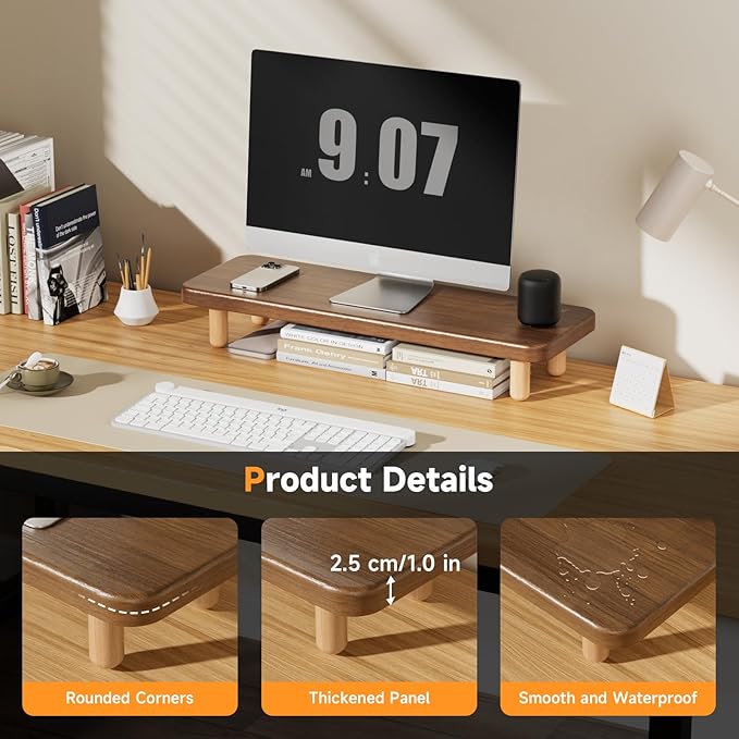 Monitor Stand Riser, 24 Inch Wood Desk Organizer with Monitor Stand & Storage Computer Monitor and Laptop Riser Multifunctional Laptop Stand Desk Organizer for Office Home Screen/Laptop/PC (Walnut)