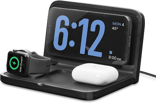 iHome Alarm Clock with Wireless Charging, Digital Alarm Clock for Bedroom Includes Wireless Charger for iPhone, AirPods, and Apple Watch (iWW7)