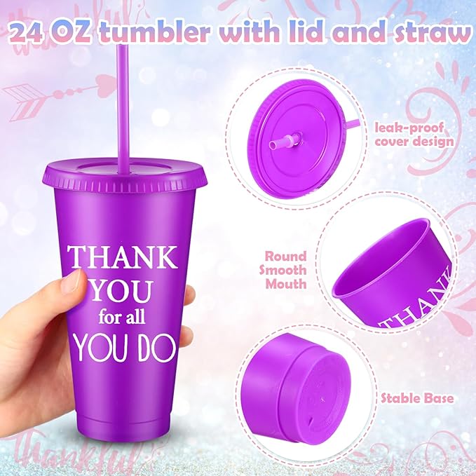 50 Pcs Employee Appreciation Gift for Women 24 oz Thank You Plastic Tumbler with Inspirational Notepads Ballpoint Pens Makeup Bag Keychain Professional Gifts for Coworker Holiday