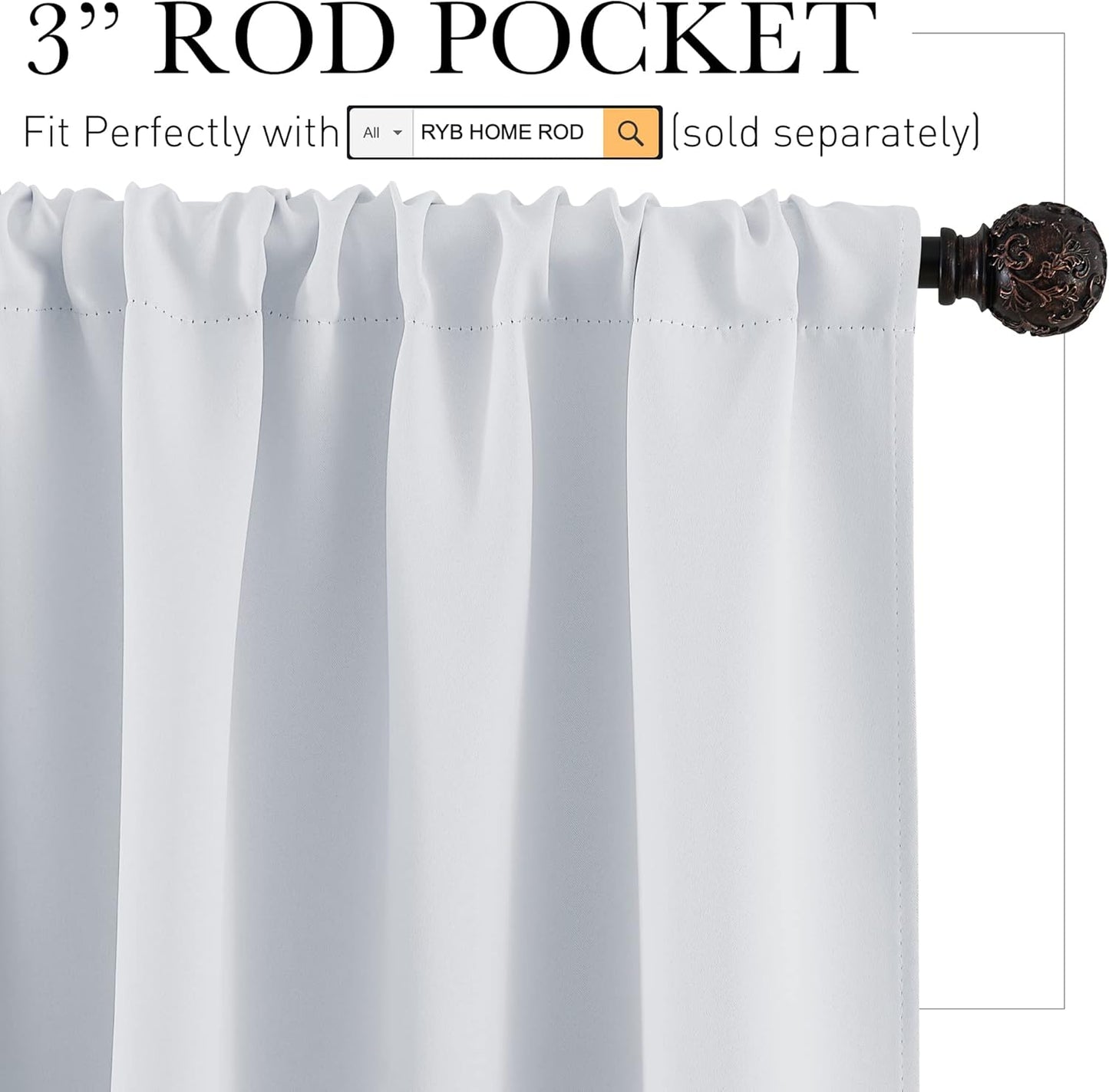 RYB HOME White Curtains for Small Window Energy Efficiency Room Darkening Curtains for Kids Nursery/Dining Room/Bathroom, W 29 x L 24 inch per Panel, Grayish White, 2 Panels