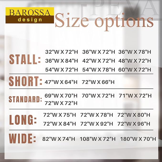 Barossa Design Longer Shower Curtain/Liner with 75 inches Height - 6 Magnets on Bottom, Heavy Duty Waterproof PEVA, PVC Free, Metal Grommets, 72x75, Clear