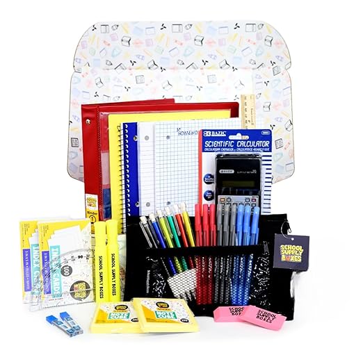 School Supply Boxes | STEM Class Case (4 Boxes) | Back to School Essentials Kit for Students & Teachers | Includes a Calculator, Graph Ruled Filler Paper, a Protractor, & More