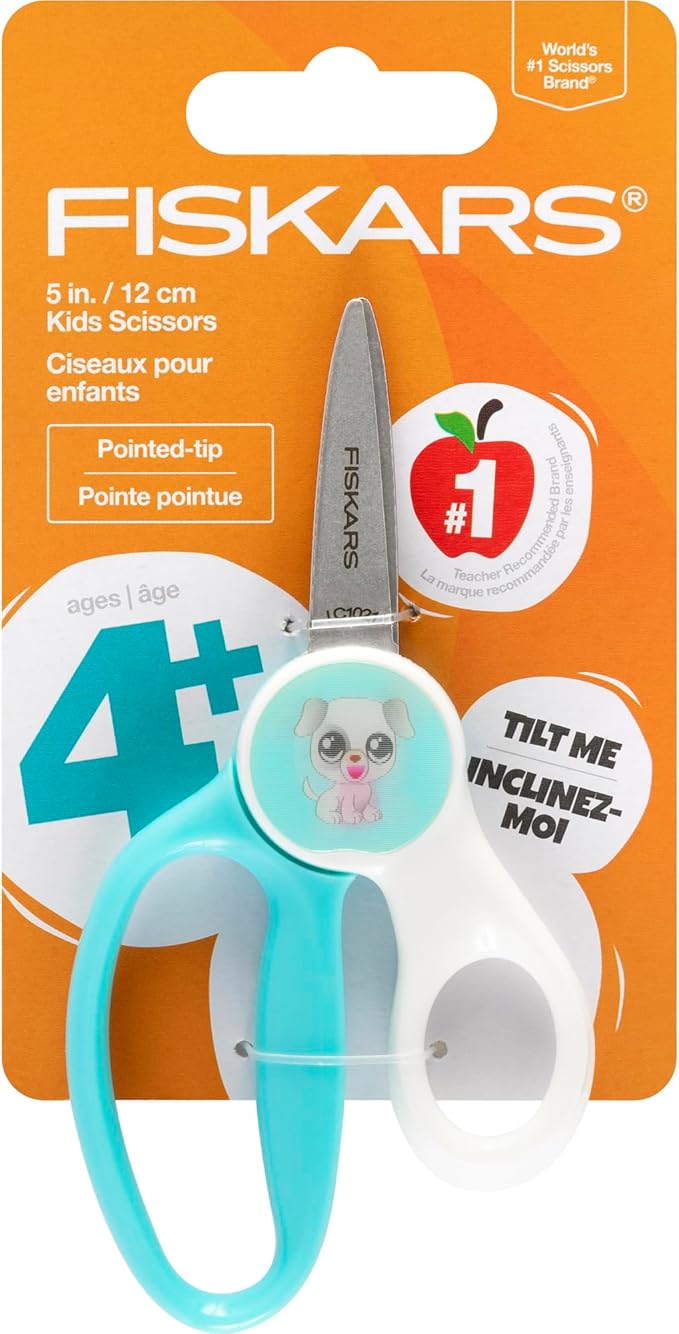 FISKARS Magic Morph Kids Scissors - Image Moves when Tilted - Pointed-tip for Ages 4+ - Fun Puppy Design - Back to School Supplies