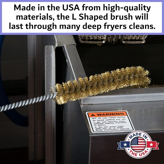 Deep Fryer Cleaning Brush – L-Shaped High-Temp Commercial Kitchen Tool - Heavy Duty Brass Bristles - Heat Resistant to 750F for Food Debris - Deep Fryer Cleaner - Made in USA by FryOilSaver Co. B53C