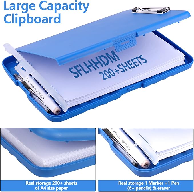 SFLHHDM Storage Clipboard with Pen Holder, High Capacity Clipboards for Classroom, Clip Boards 8.5x11 with Storage, Low-Profile Clip, Lightweight Plastic Clipboard for Kids, Lawers, Office Workers