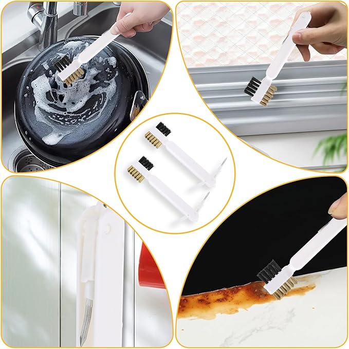 2pcs Kitchen Cleaning Scrub Brush Deep Gas Stove Brass Wire Brushes with Stiff Bristles & Cooktop Scraper Scrubber for Range Hood Grease Grime Rust Cleaner Small Brass Brushes for Pot Pan Household