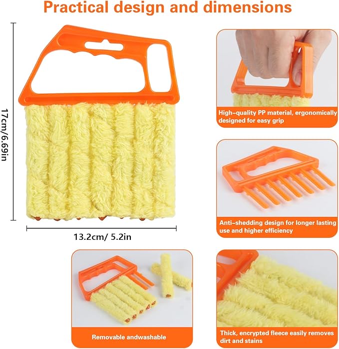 4Pcs Window Venetian Blind Cleaner Duster Tool,Feather Blind Duster for Cleaning,Washable 7 Finger Dusters Brush Dusting Cleaner Tool for Window Shutters Air Conditioner Vinyl Wood Blinds + 4 Cover