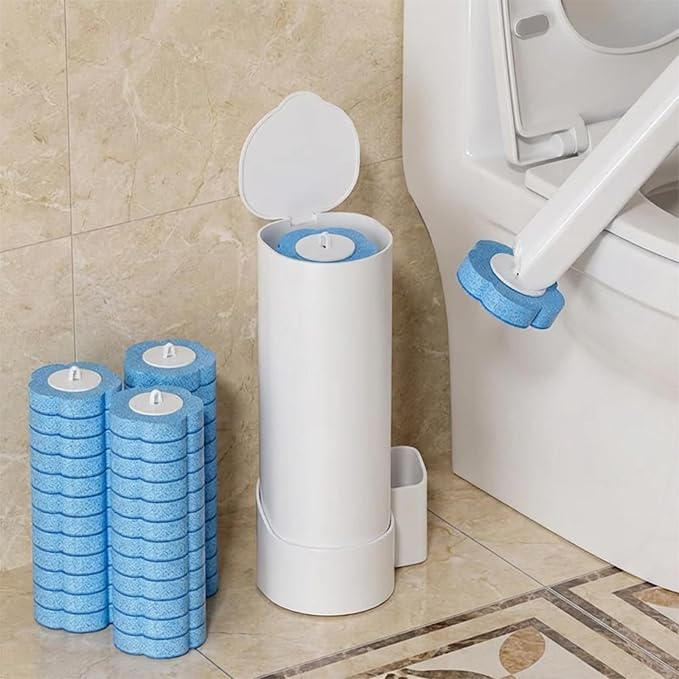 Disposable Toilet Brush with 24 Refills, Toilet Bowl Brush and Holder with Cleaner Refill Pads, Wall-Mounted Toilet Brush,Toilet Wand Brush Starter Kit for Deep Cleaning and Bathroom Maintenance
