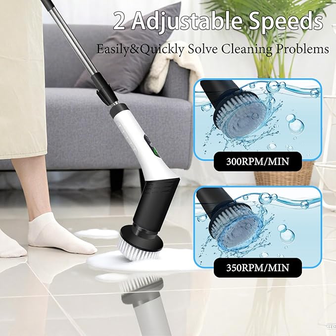 Spin Scrubber,9-In-1Multifunctional Cleaning Brush with Detachable Handle,9 Replaceable Brush Heads&LCD Display,Rechargeable Electric Spin Scrubber for Bedroom,Bathroom,Kitchen,Car