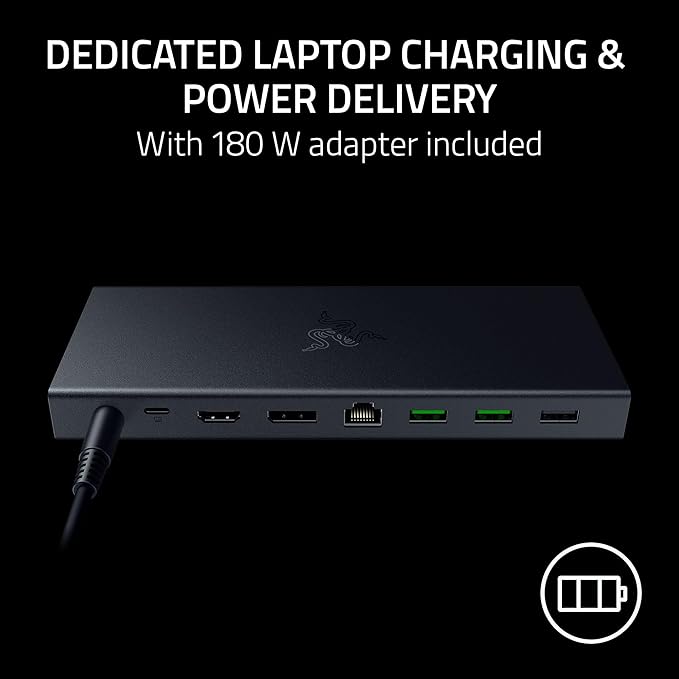 Razer USB 4 Dock: 14 Ports (Type C, Type A, HDMI, DP, Ethernet, SD, 3.5mm) - Dual Monitor Up to 4K 120 Hz - Laptop & Phone Fast Charge - Durable Lightweight Casing - Windows & Mac Compatible - Black