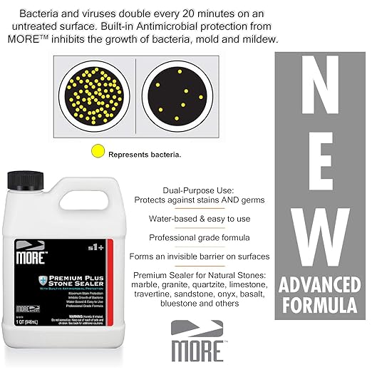 MORE Premium Plus Stone Sealer Protector for Countertops - Natural Stone, Marble, Granite Surfaces - Advanced Formula (Quart / 32oz)