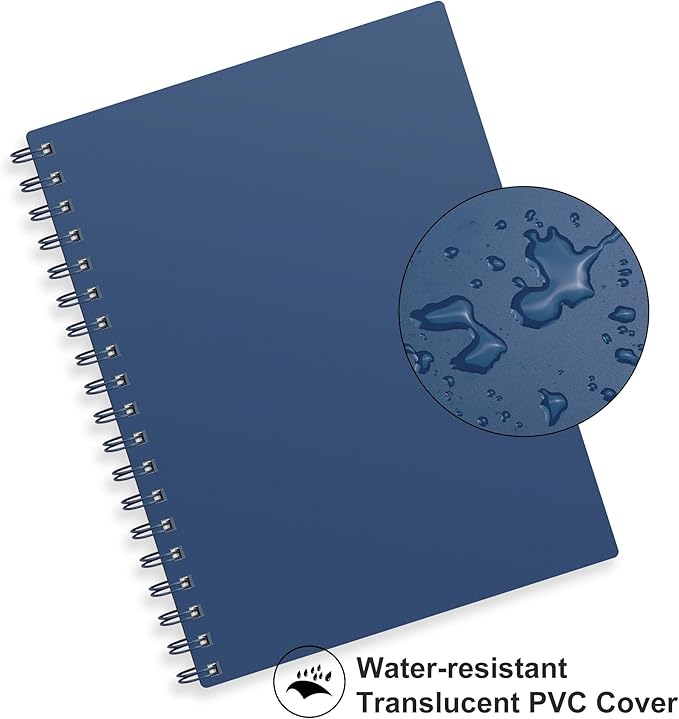 RETTACY Spiral College Ruled Notebook, 300 Pages, B5 Medium Size (7.4" x 10"), for School, Work, Writing, Journaling, 100 GSM Thick Paper, Flexible Plastic Cover (Navy Blue)
