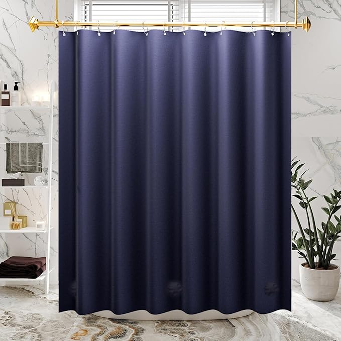 AmazerBath Navy Blue Shower Curtain, Thick PEVA, Heavy Duty Waterproof 72x72 with 3 Weighted Stones and 12 Grommets