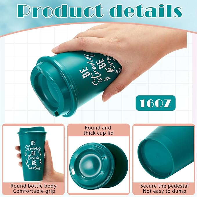 12 Pcs Inspirational Gifts for Employee Coworkers Staff Teammate, 16oz Reusable Plastic Coffee Cups with Positive Sayings, Bundle Gifts for Woman Man Coworker (Fresh Color,Inspirational)