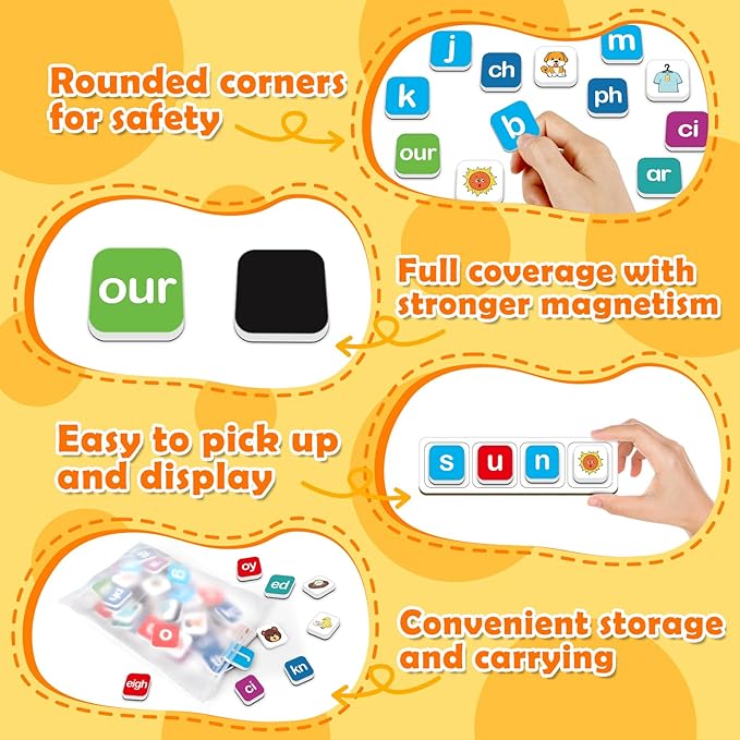 Aizweb Phonics Magnetic Letters Tiles,Hooked on Phonics Alphabet Letter Sound,Learn to Read Spelling Phonemic Awareness Speech Therapy Reading Manipulative,Preschool Pre k Classroom Materials