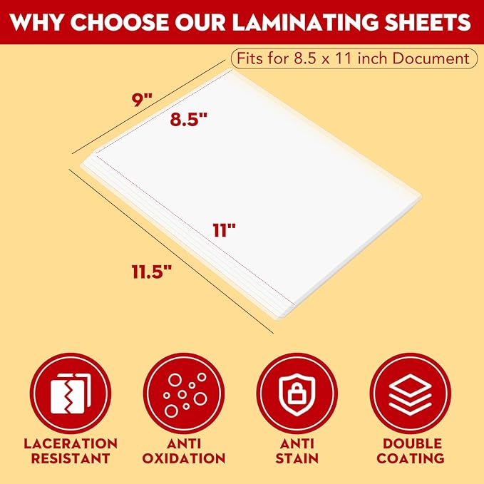 CAREGY Thermal Laminating Pouches, 500 Pack 3 Mil, 9 x 11.5 Inches Laminating Sheets Paper for Laminator, Clear, Letter Size, Office and School Supplies