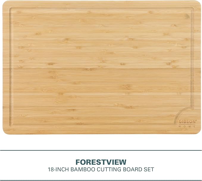Gibson Home Forestview 18" x 12" Bamboo Cutting Board – Durable Large Kitchen Wooden Chopping Carving Board with Juice Groove, Oil Finished