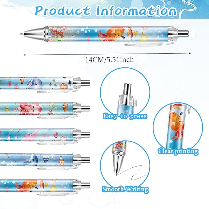 10 PCS Under Sea Ballpoint Pens Retractable Fish Shark Pens Under The Sea Party Favors with 1mm Black Ink Replaceable Pen Refill for Birthday Office Supplies Thanksgiving Christmas Gift