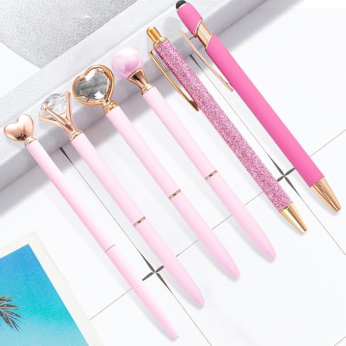 Pink Pens for Women, 6 Pcs Cute Pens Ballpoint Pen Bulk, 1.0mm Medium Point Black Ink, Office and School Supplies Fancy Nice Pen Gifts for Girls Nurse Teacher (Pink)