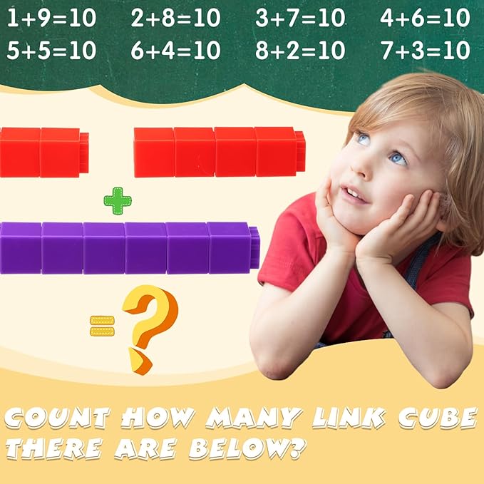 Jenaai 200 Pcs Math Cubes Counting Blocks Linking Connecting Cubes Math Manipulatives with Storage Container Educational Toy for Kids Age 4-8 Kindergarten STEM Activities Preschool(Orange)